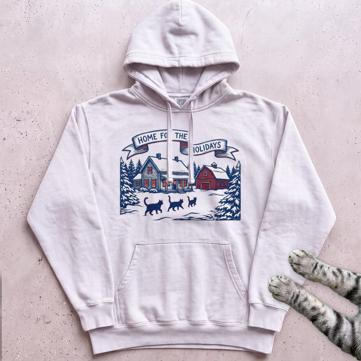 Home for the Holidays Cat Hoodie - White