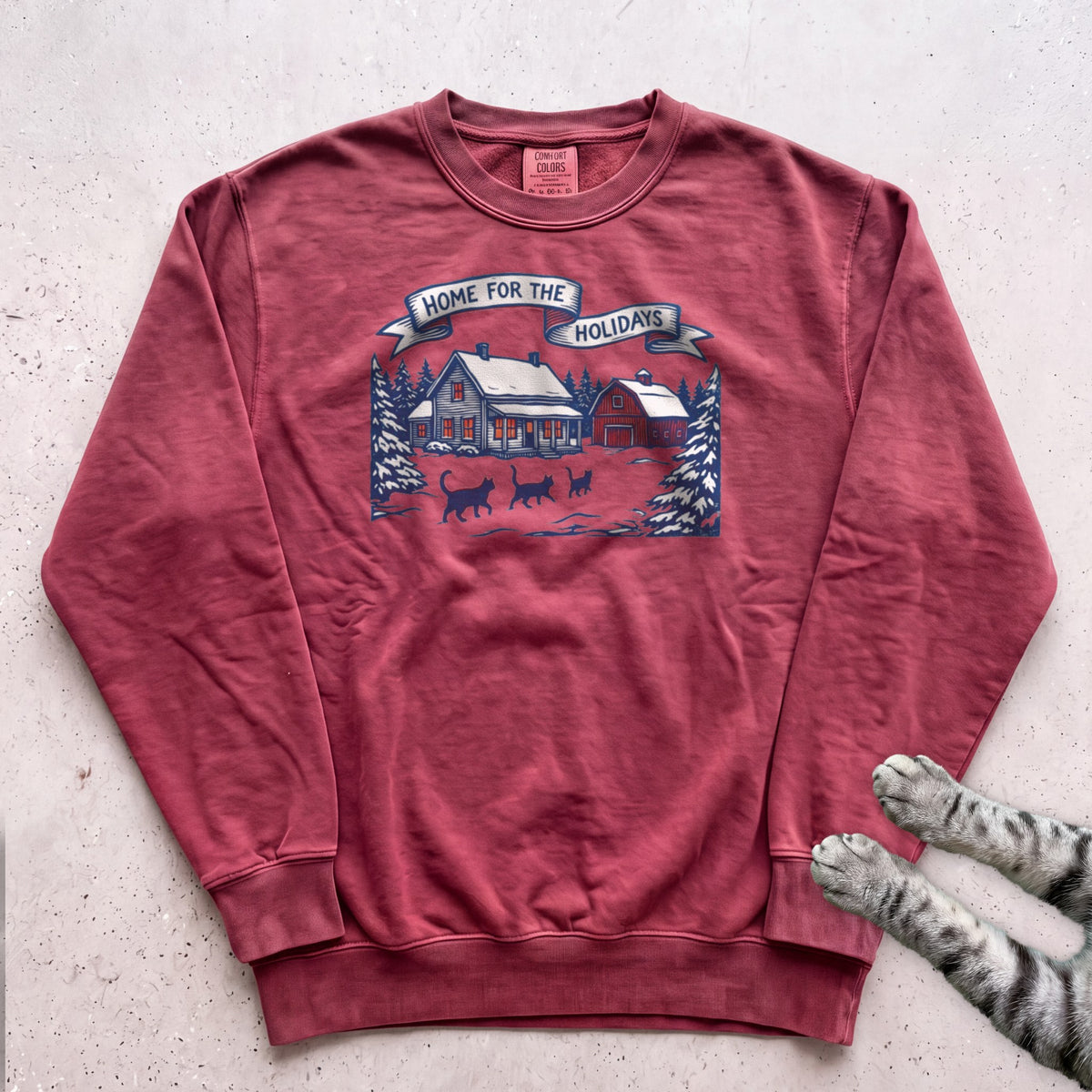 Home for the Holidays Cat Sweatshirt - Crimson