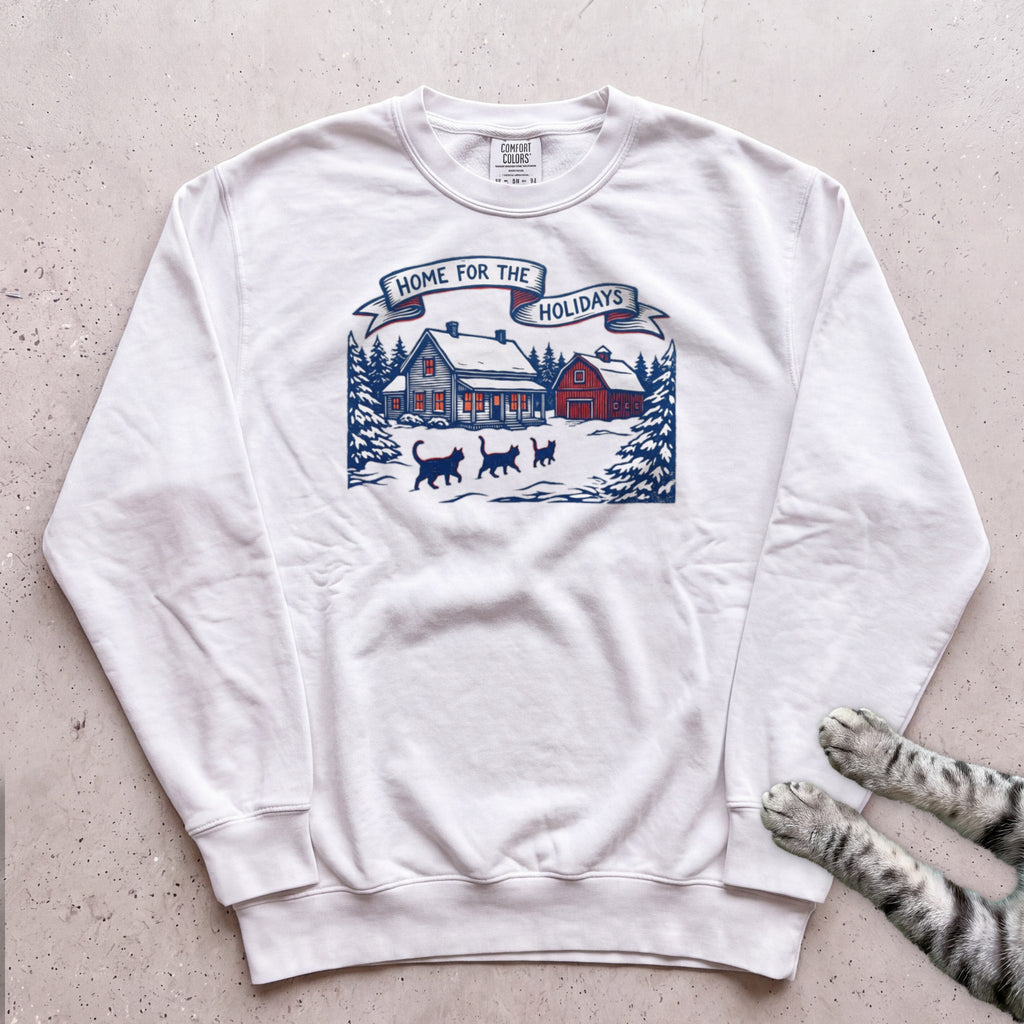 Home for the Holidays Cat Sweatshirt - White