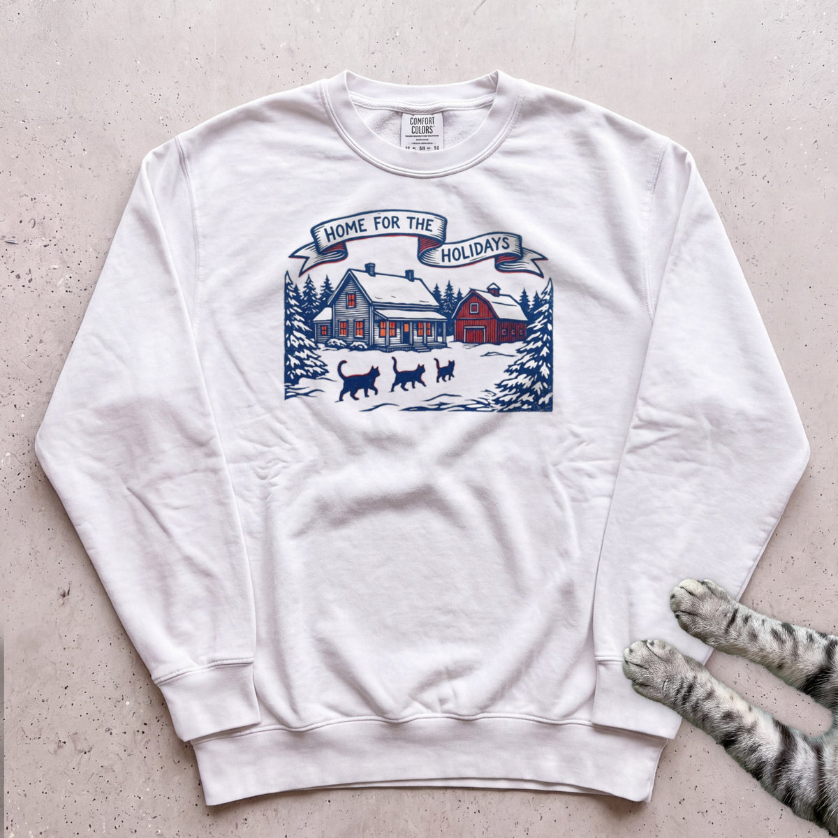 Home for the Holidays Cat Sweatshirt - White