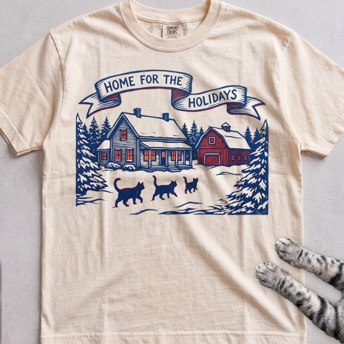 Home for the Holidays Cat T-Shirt - Ivory