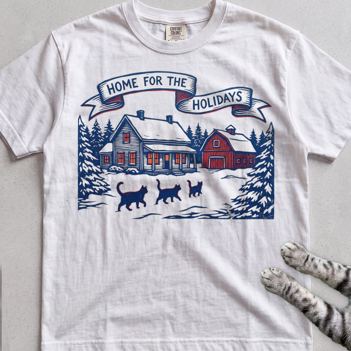 Home for the Holidays Cat T-Shirt - White