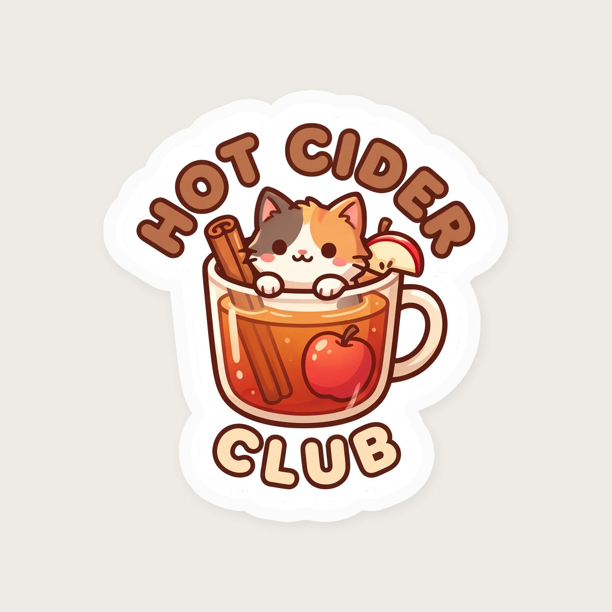 Hot Cider Club Cat Sticker print detail