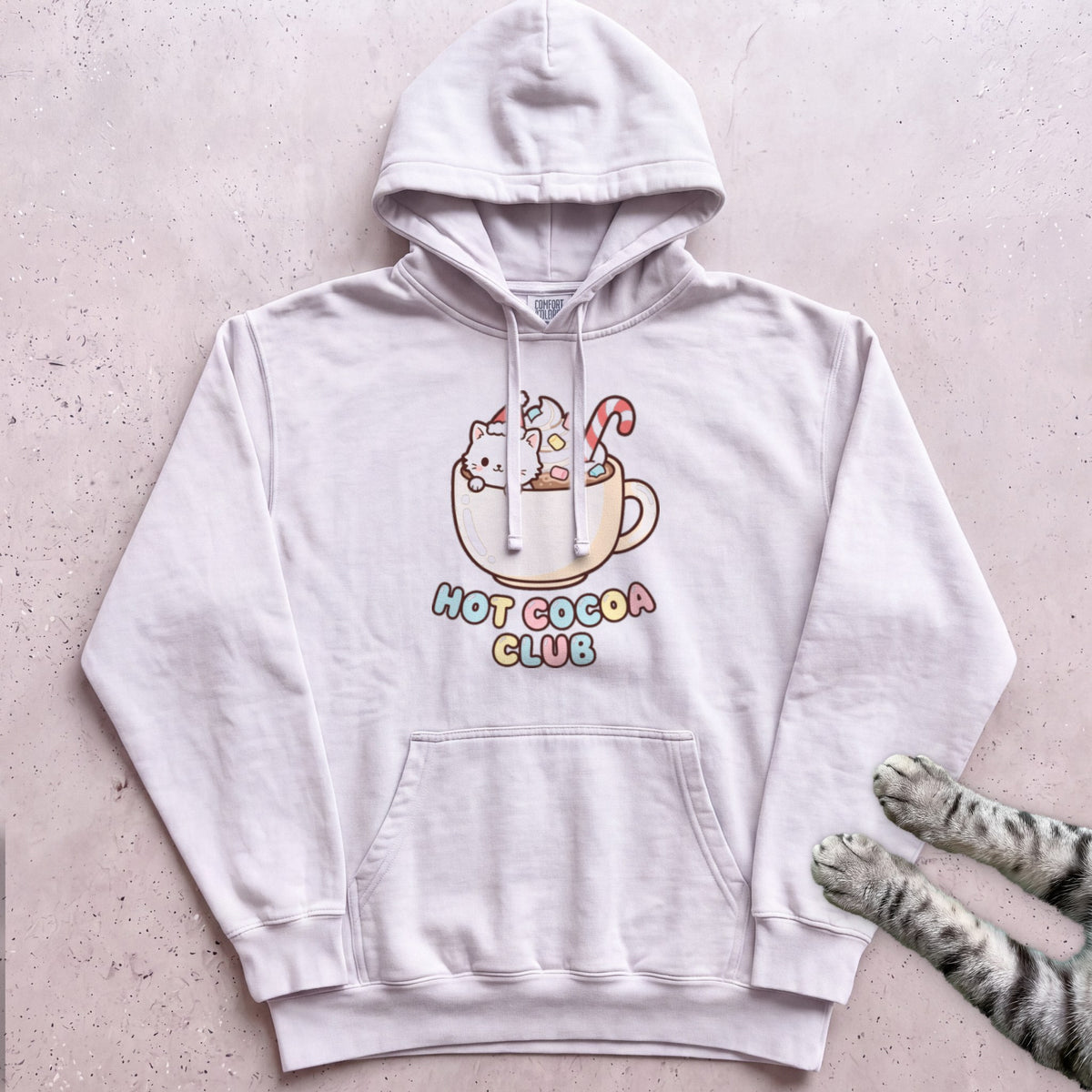 Hot Cocoa Club Cat Hoodie - White