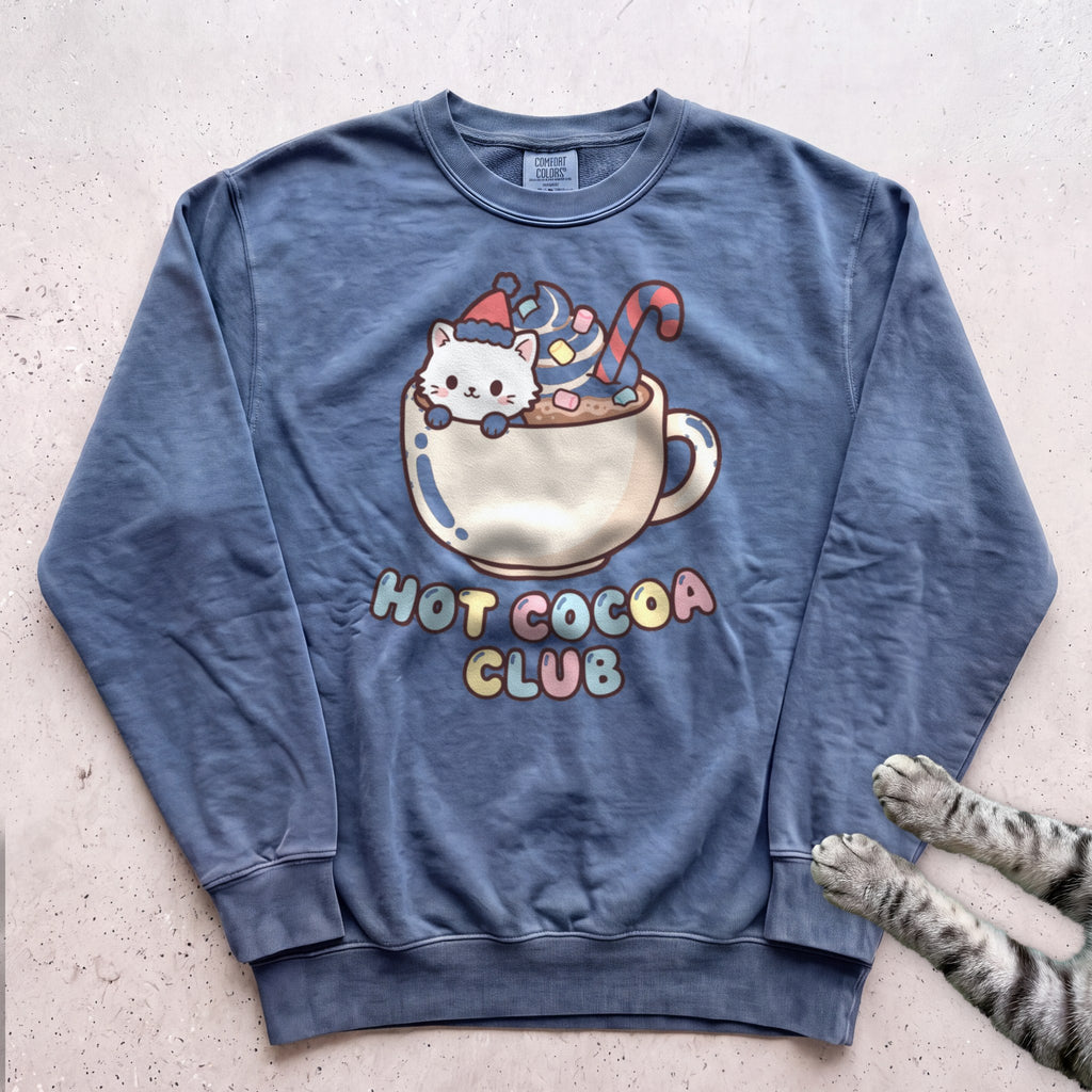 Hot Cocoa Club Cat Sweatshirt - Blue Jean