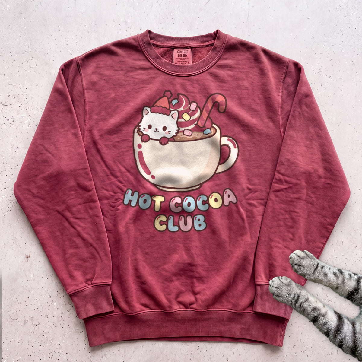 Hot Cocoa Club Cat Sweatshirt - Crimson
