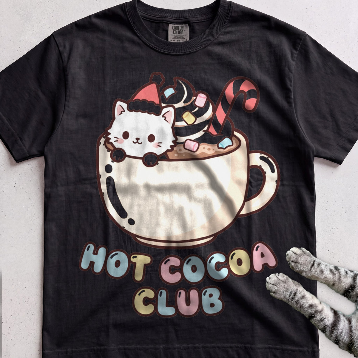 Hot Cocoa Club Cat T-Shirt - Black