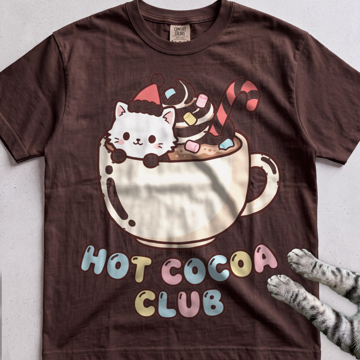 Hot Cocoa Club Cat T-Shirt - Espresso