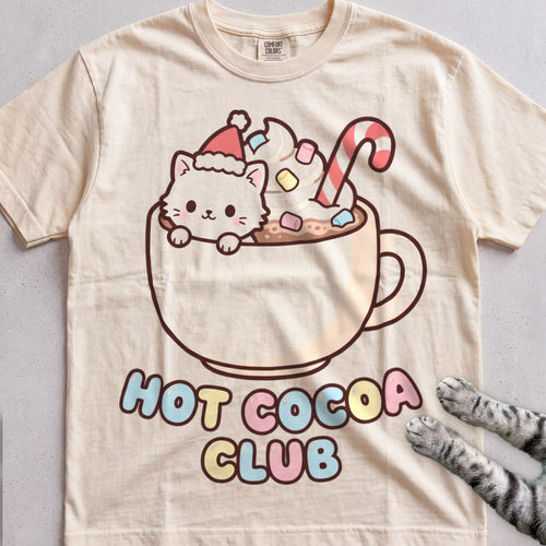 Hot Cocoa Club Cat T-Shirt - Ivory