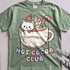 Hot Cocoa Club Cat T-Shirt - Light Green