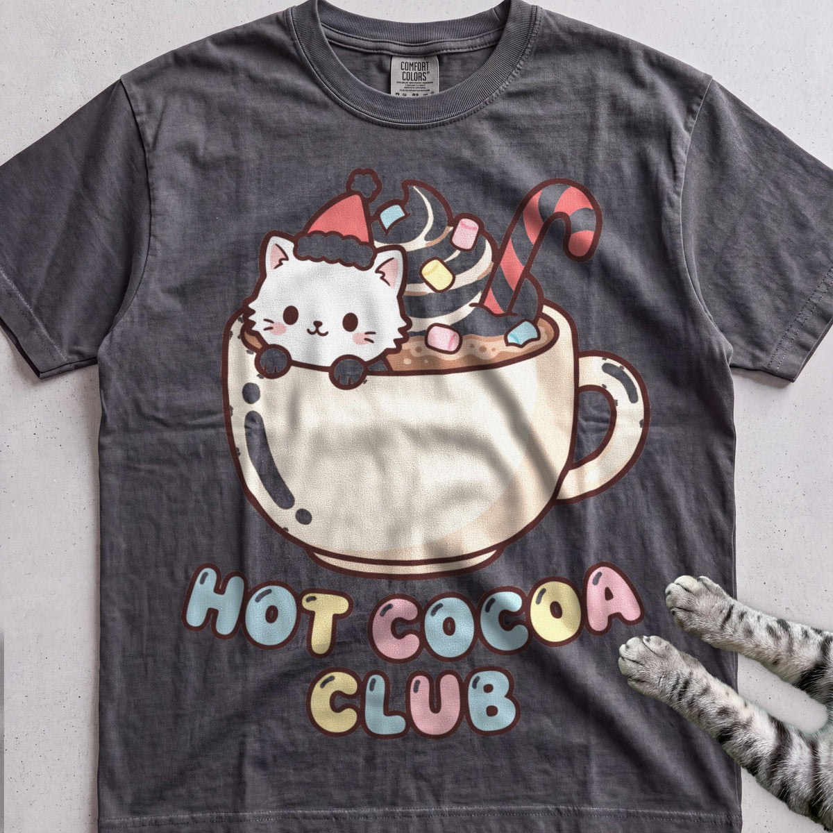 Hot Cocoa Club Cat T-Shirt - Pepper