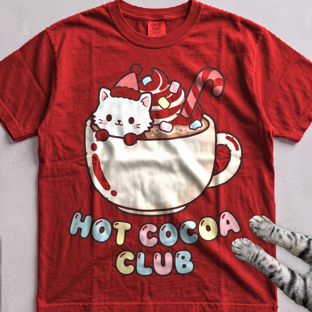 Hot Cocoa Club Cat T-Shirt - Red