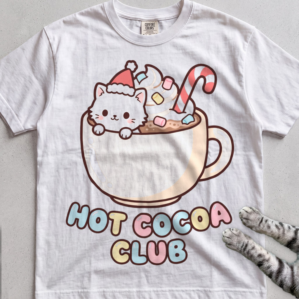 Hot Cocoa Club Cat T-Shirt - White