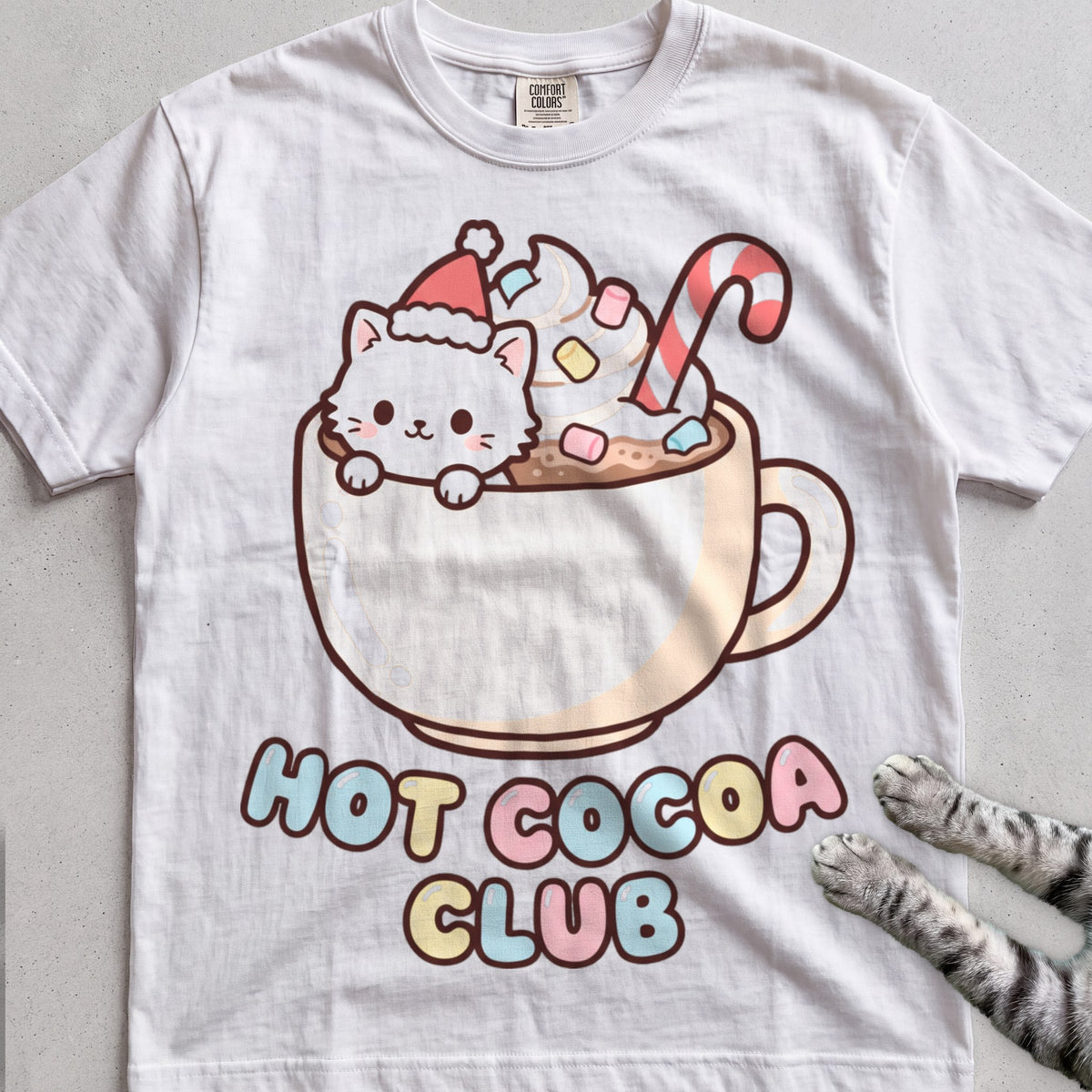 Hot Cocoa Club Cat T-Shirt - White