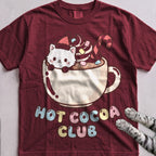 Hot Cocoa Club Cat T-Shirt - Wine