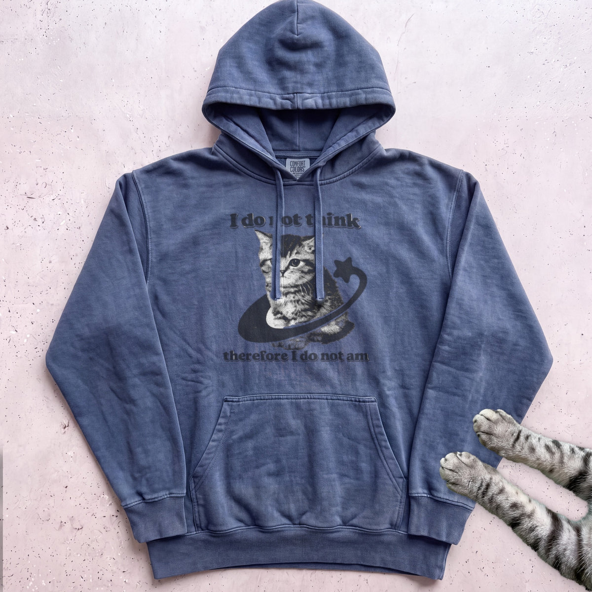 I Do Not Think Therefore I Do Not Am Cat Hoodie - Denim