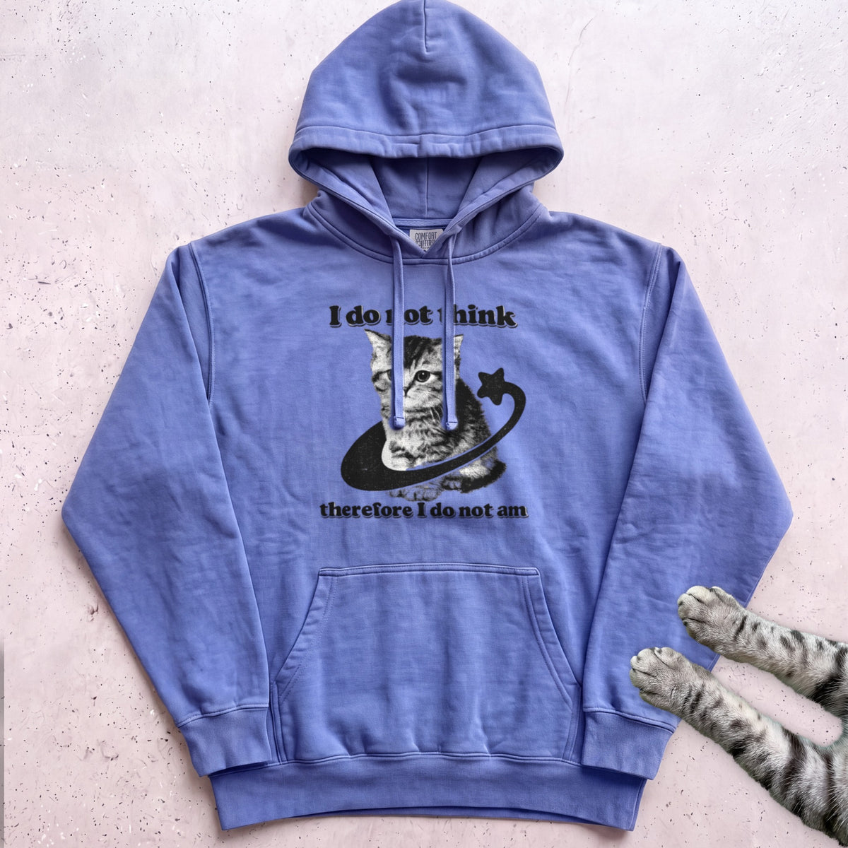 I Do Not Think Therefore I Do Not Am Cat Hoodie - Flo Blue