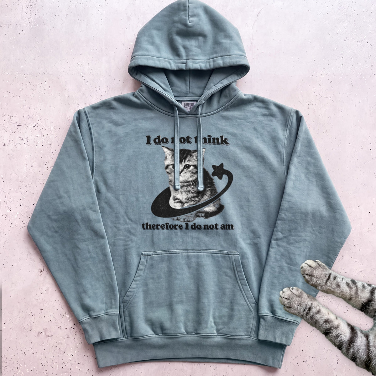 I Do Not Think Therefore I Do Not Am Cat Hoodie - Seafoam