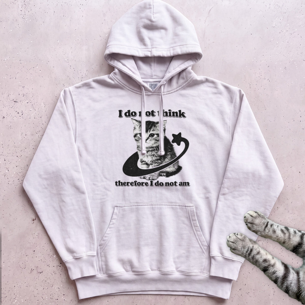 I Do Not Think Therefore I Do Not Am Cat Hoodie - White
