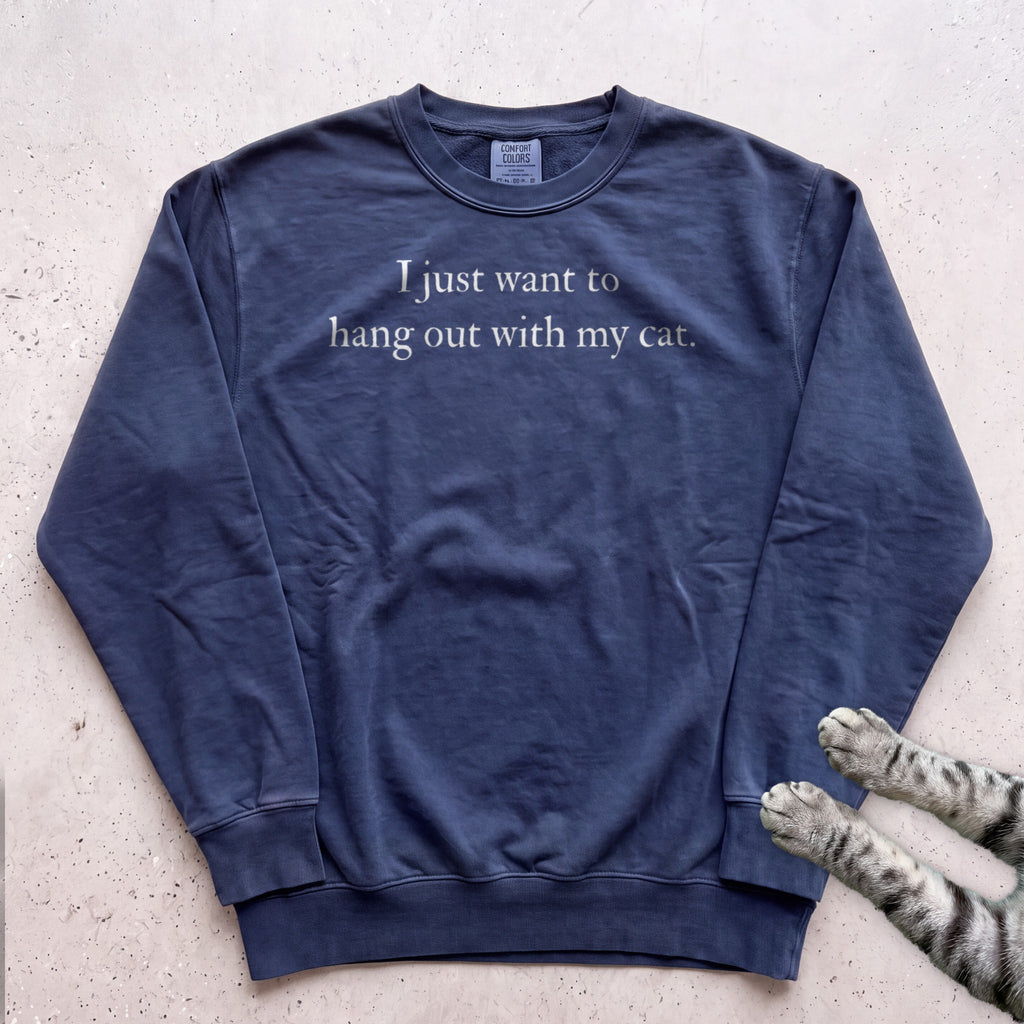I Just Want to Hang Out with My Cat Sweatshirt - True Navy