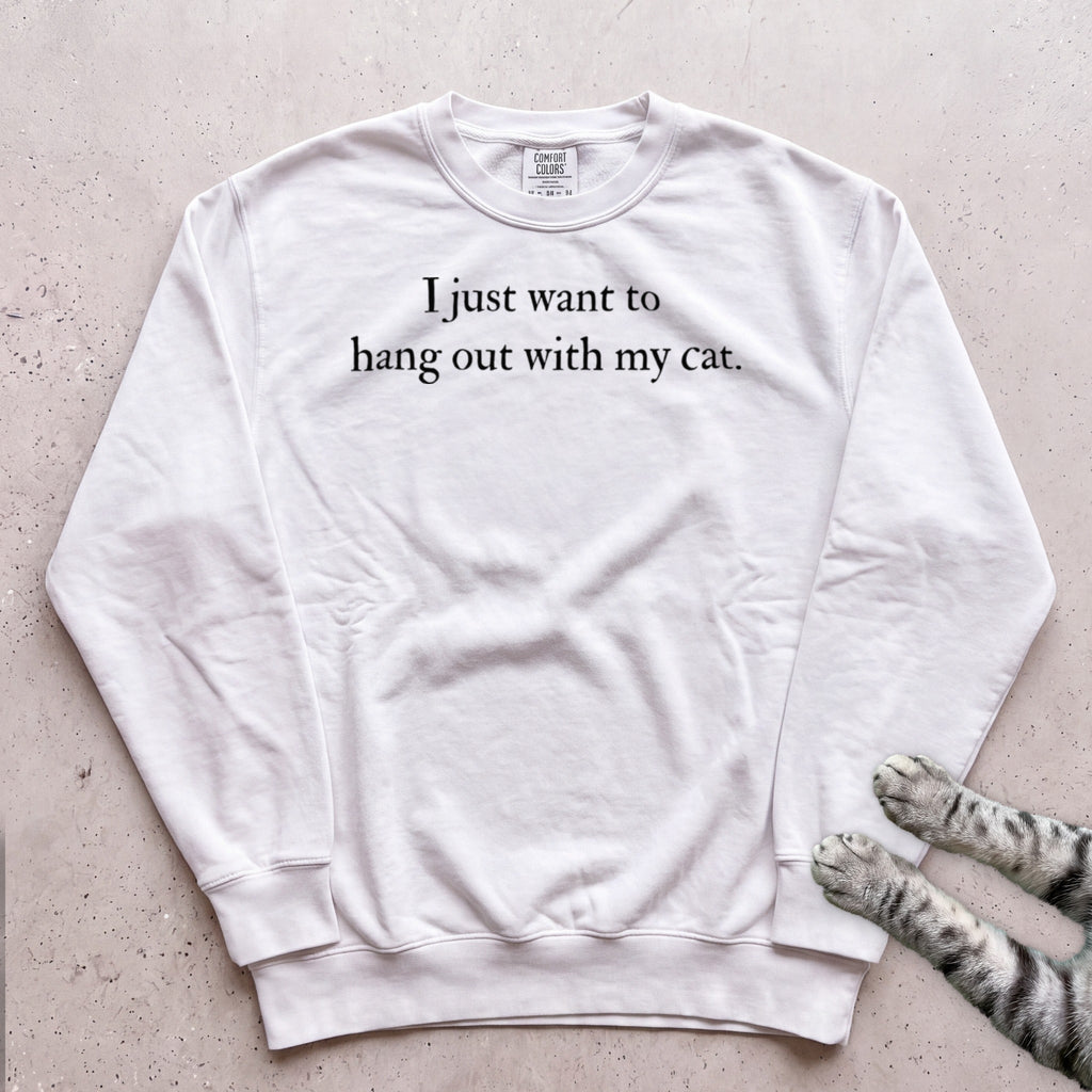I Just Want to Hang Out with My Cat Sweatshirt - White