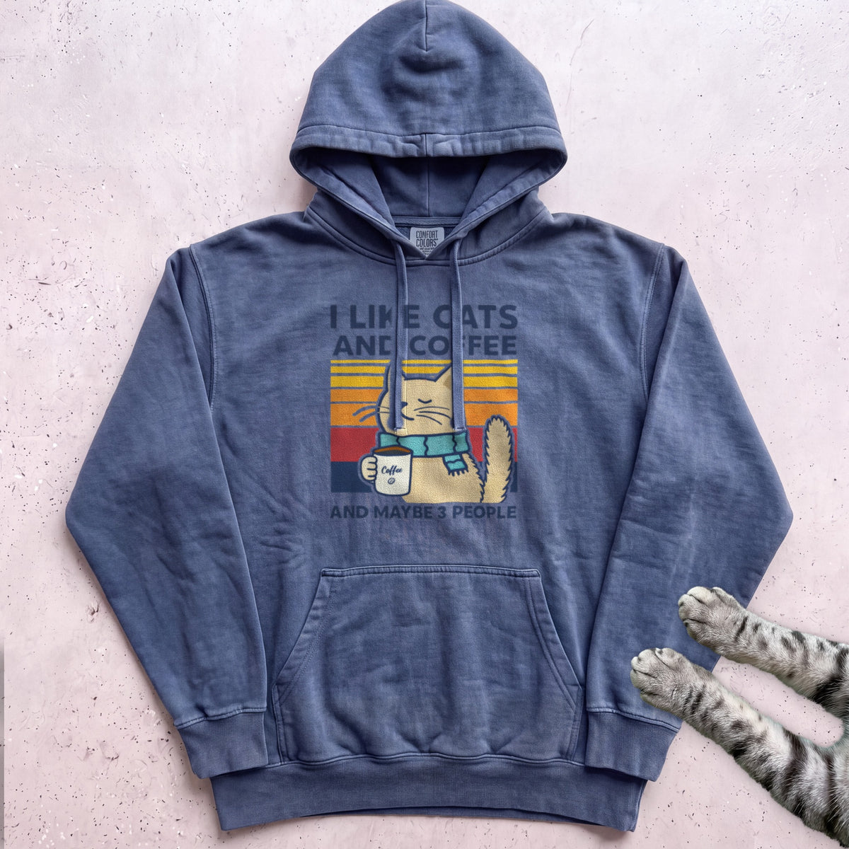 I Like Cats And Coffee Hoodie - Denim