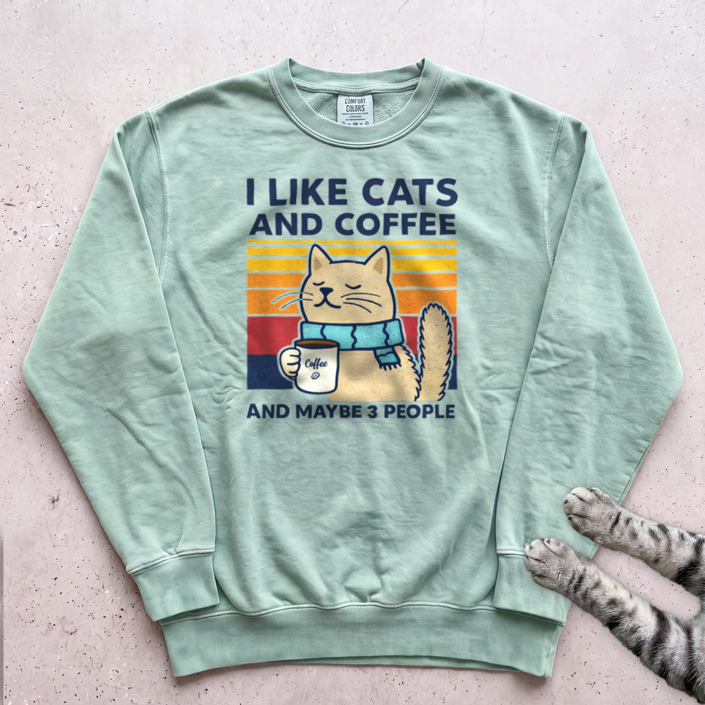 I Like Cats And Coffee Sweatshirt - Light Green