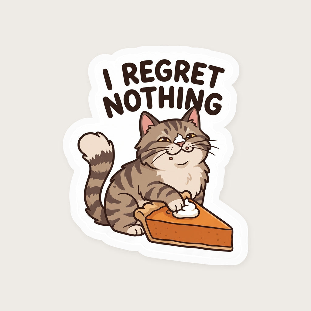 I Regret Nothing Pie Thief Cat Sticker print detail