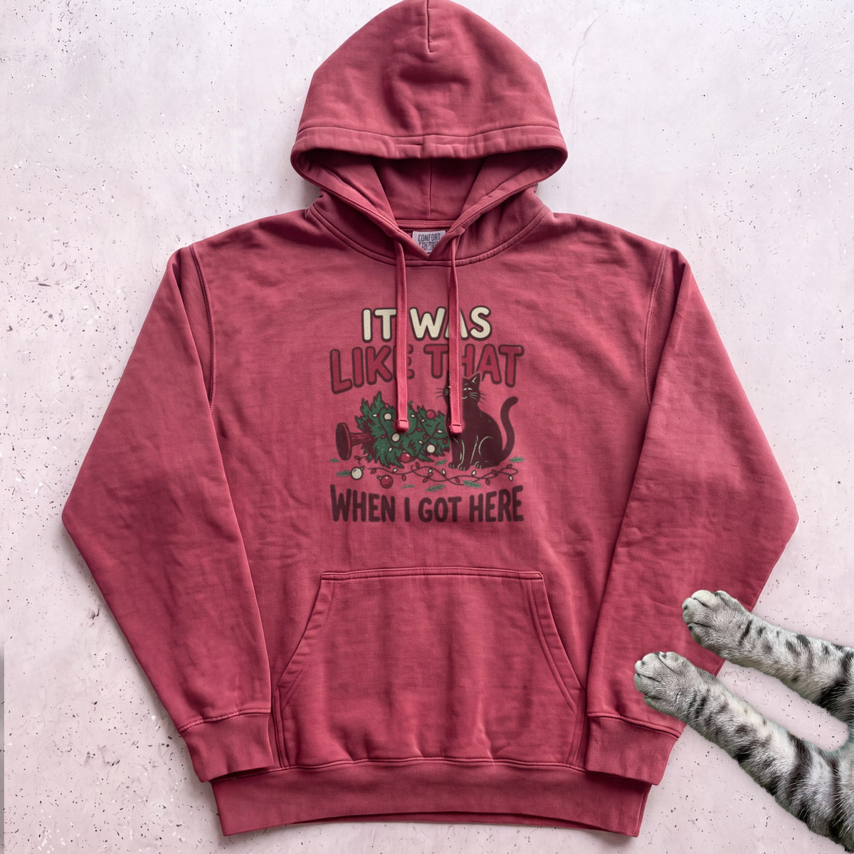It Was Like That When I Got Here Cat Hoodie - Crimson