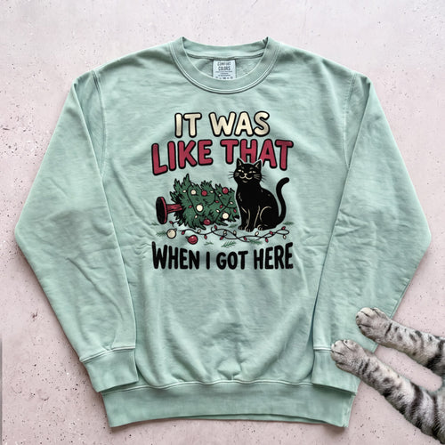 It Was Like That When I Got Here Cat Sweatshirt - Light Green