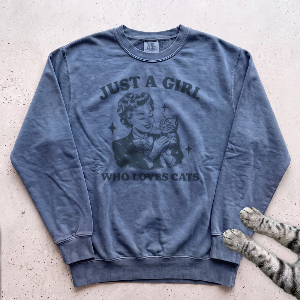 Just a Girl Who Loves Cats Sweatshirt - Blue Jean