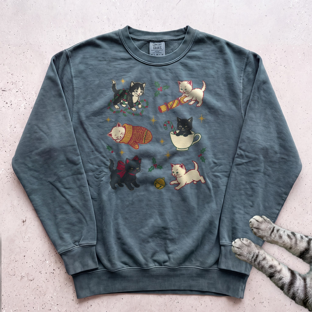 Kitten Chaos Cat Sweatshirt - Blue Spruce