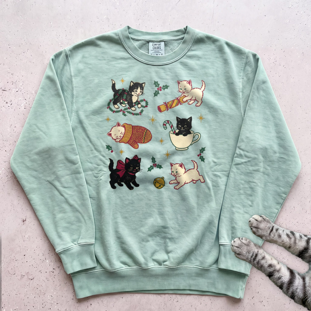 Kitten Chaos Cat Sweatshirt - Light Green