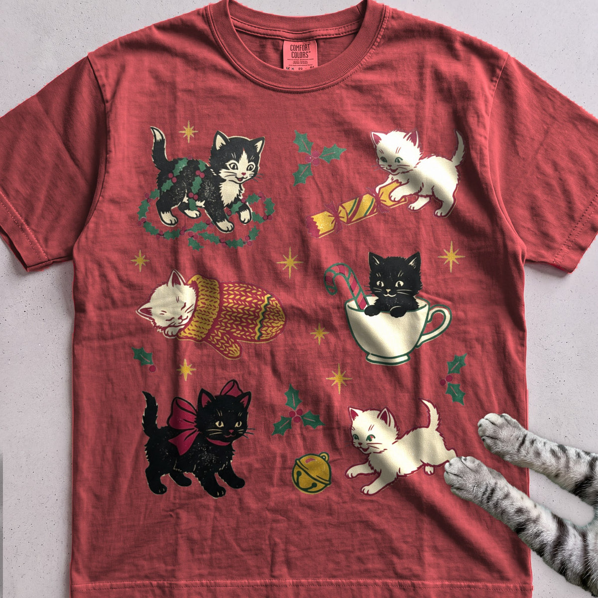 Kitten Chaos Cat T-Shirt - Crimson