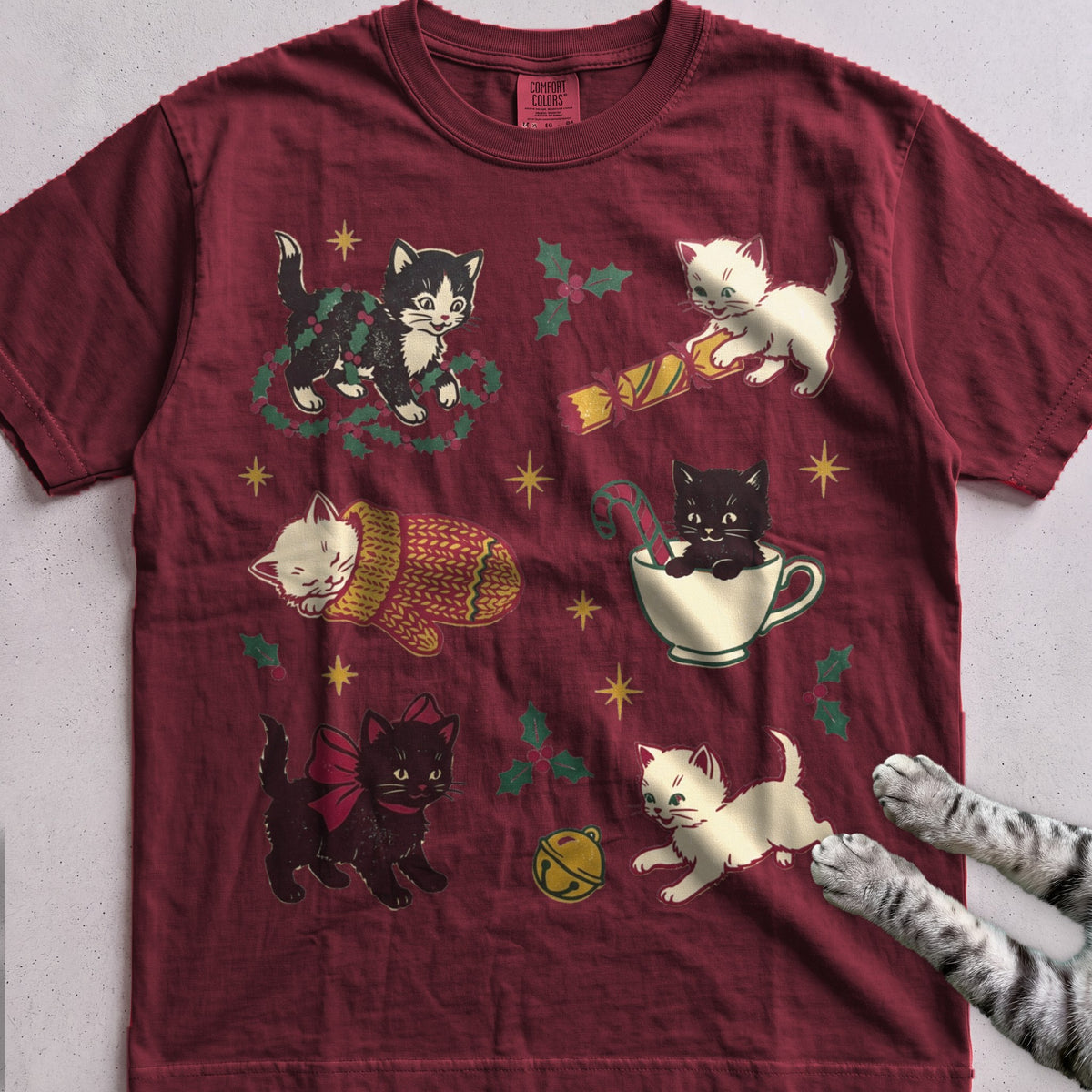 Kitten Chaos Cat T-Shirt - Wine