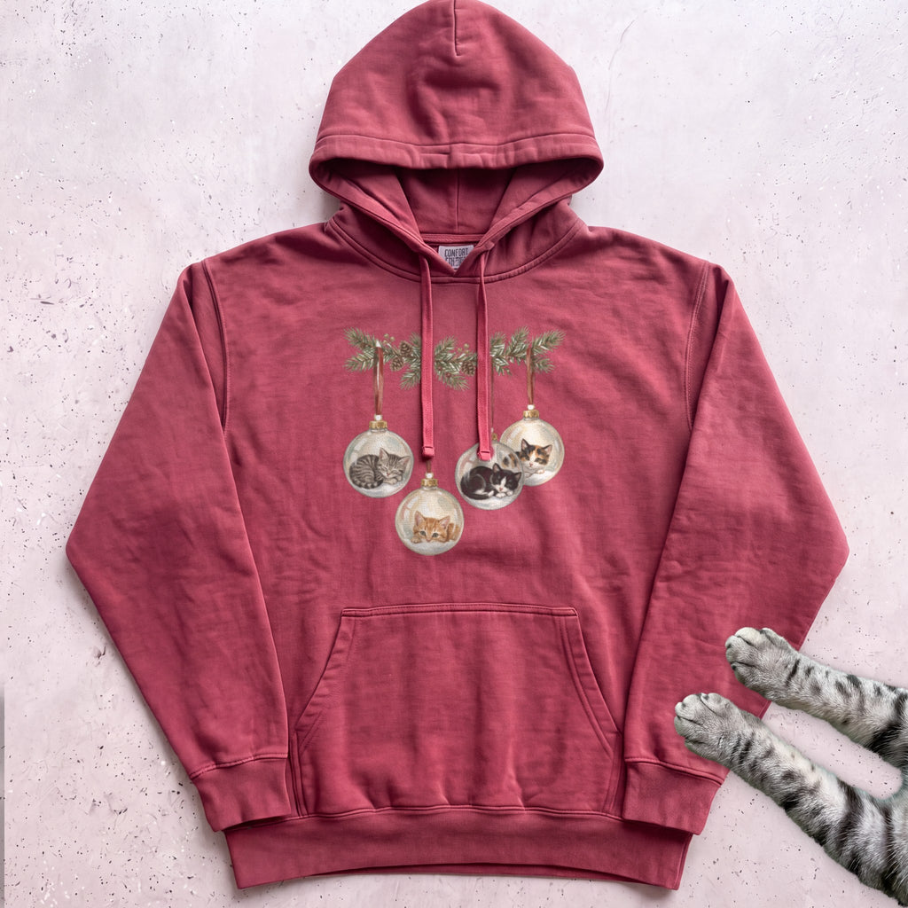 Kittens in Glass Baubles Hoodie - Crimson