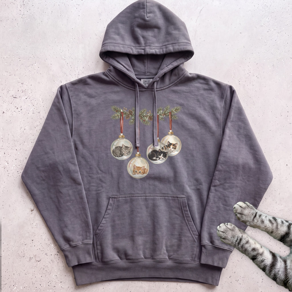 Kittens in Glass Baubles Hoodie - Pepper