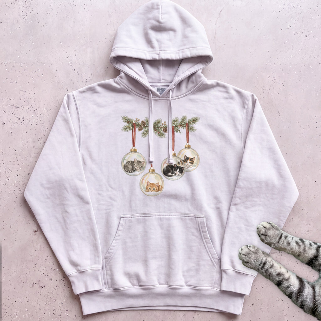 Kittens in Glass Baubles Hoodie - White
