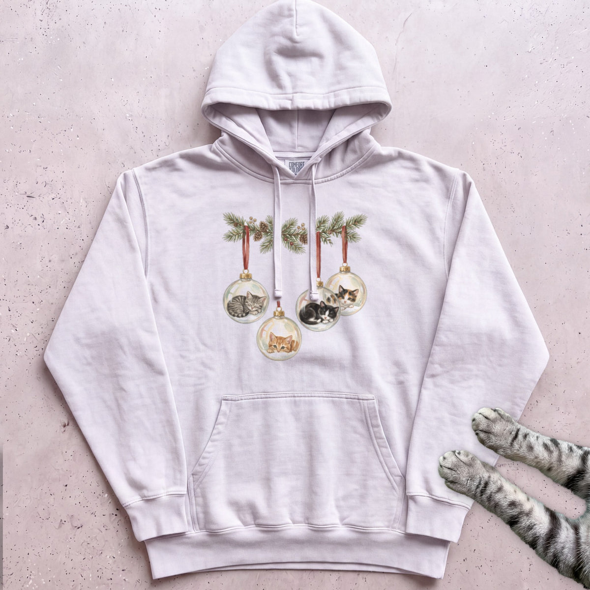 Kittens in Glass Baubles Hoodie - White