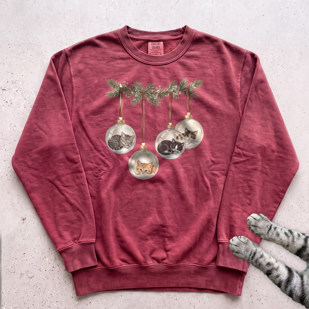 Kittens in Glass Baubles Sweatshirt - Crimson