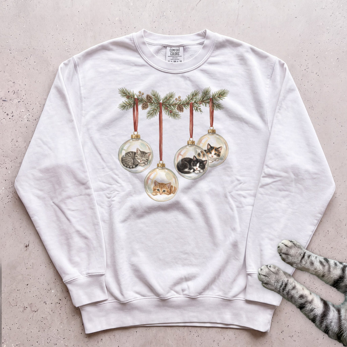 Kittens in Glass Baubles Sweatshirt - White