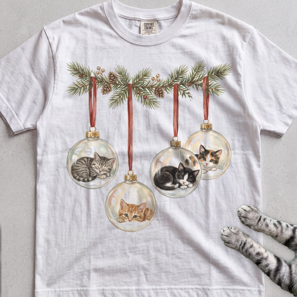 Kittens in Glass Baubles T-Shirt - White