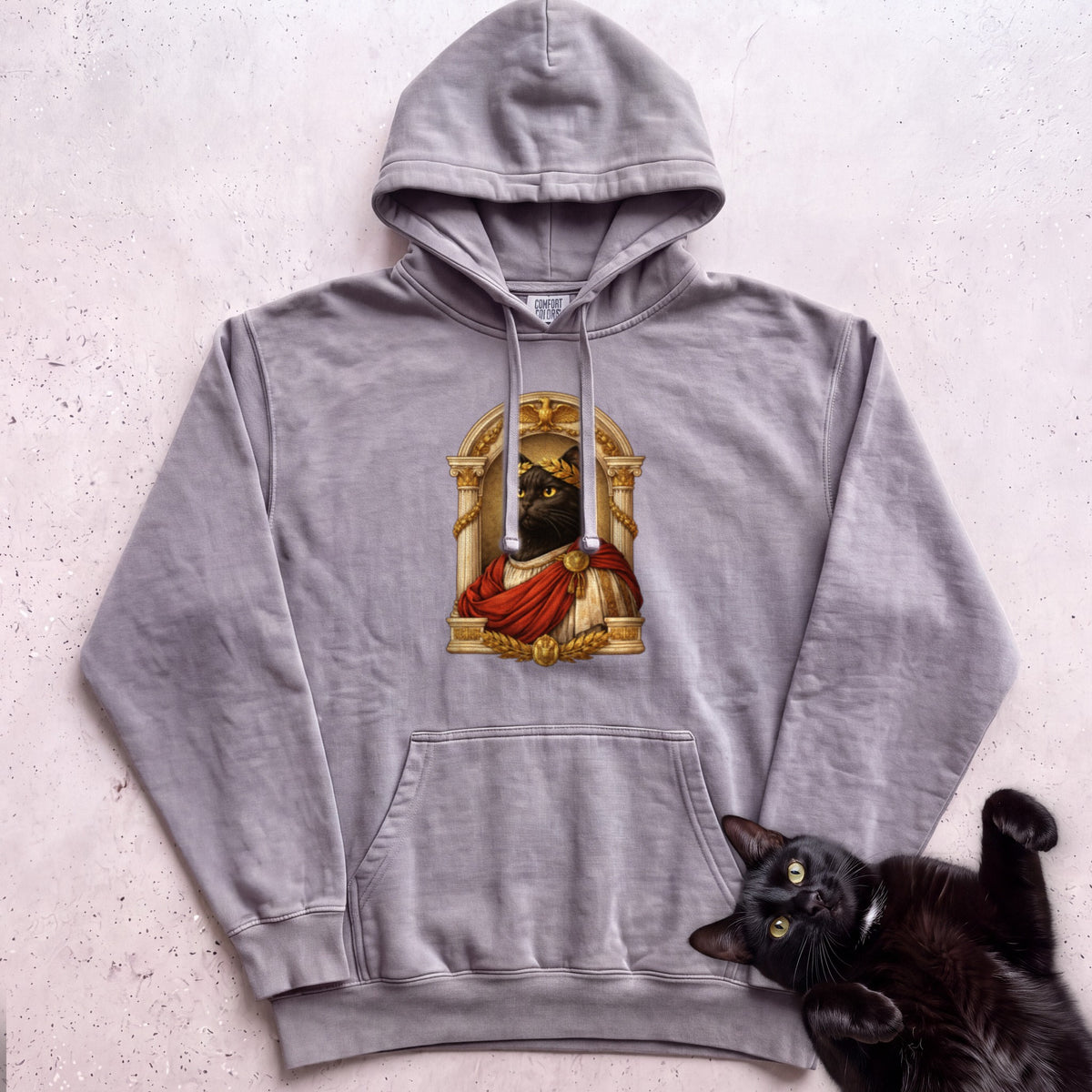 Laureled Emperor Cat Portrait Personalized Hoodie - Grey