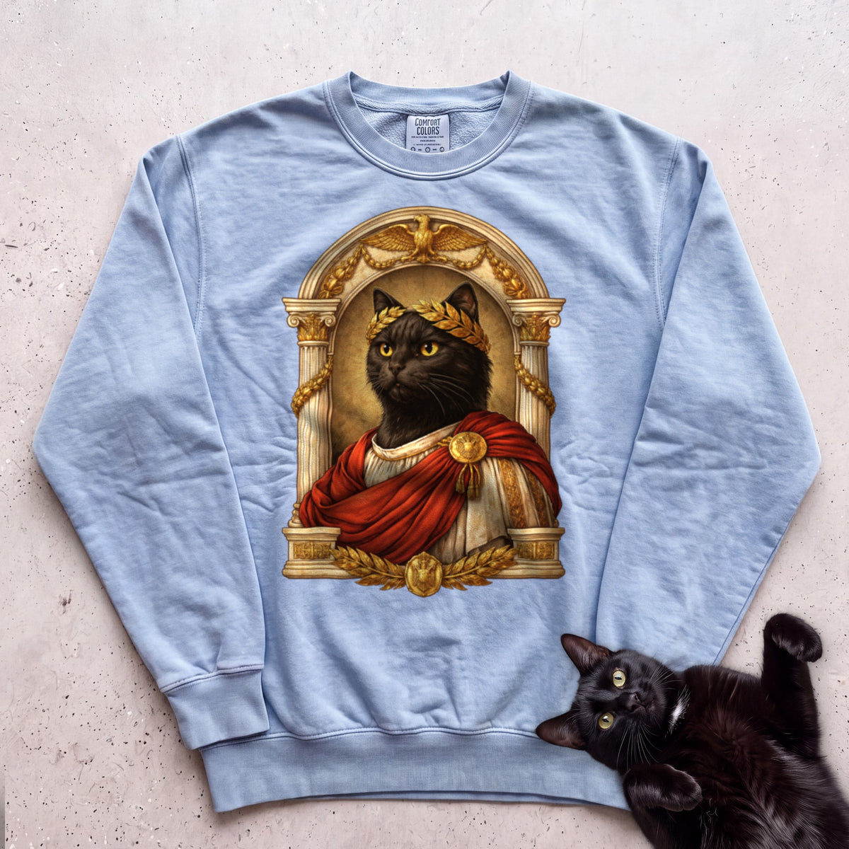 Laureled Emperor Cat Portrait Personalized Sweatshirt - Chambray