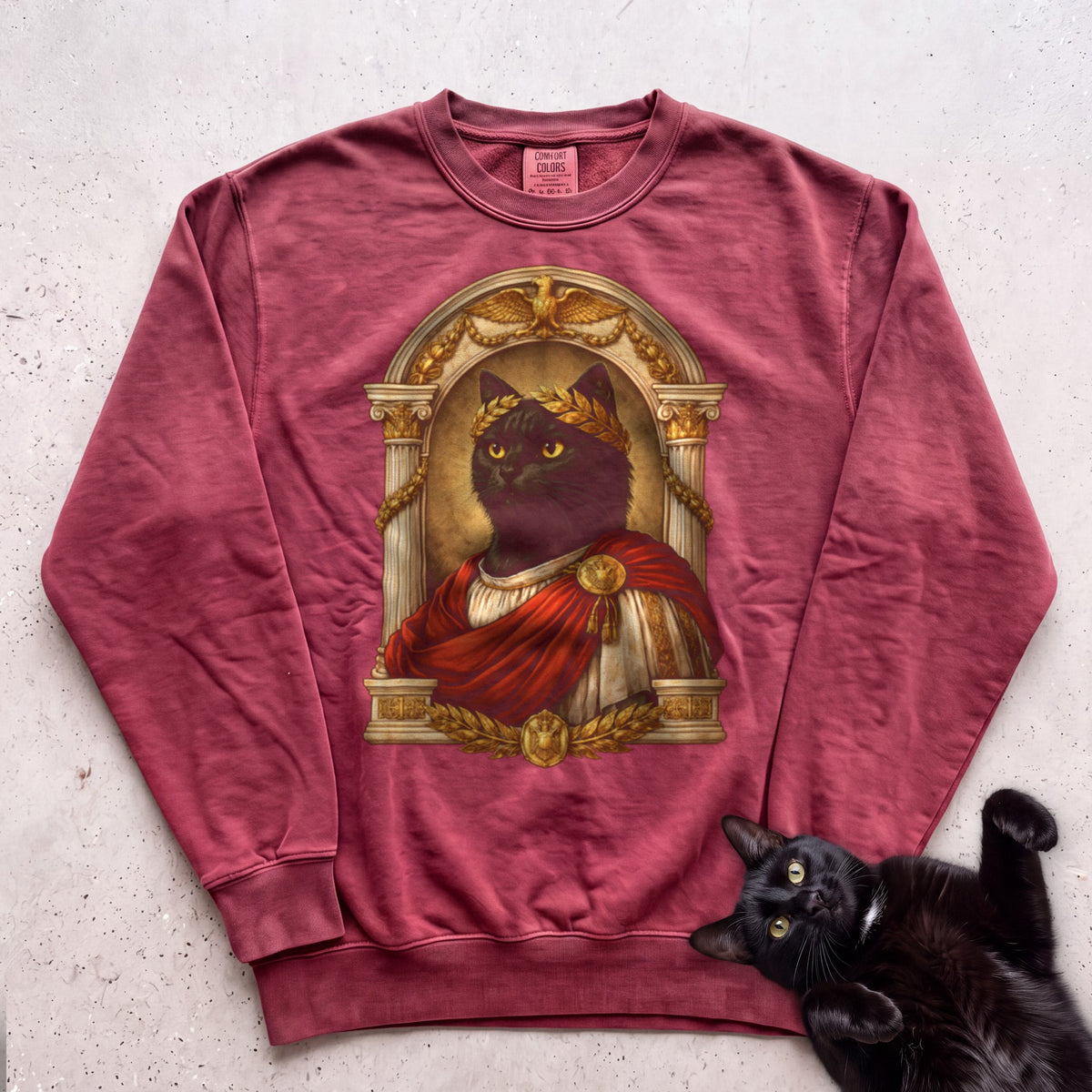 Laureled Emperor Cat Portrait Personalized Sweatshirt - Crimson