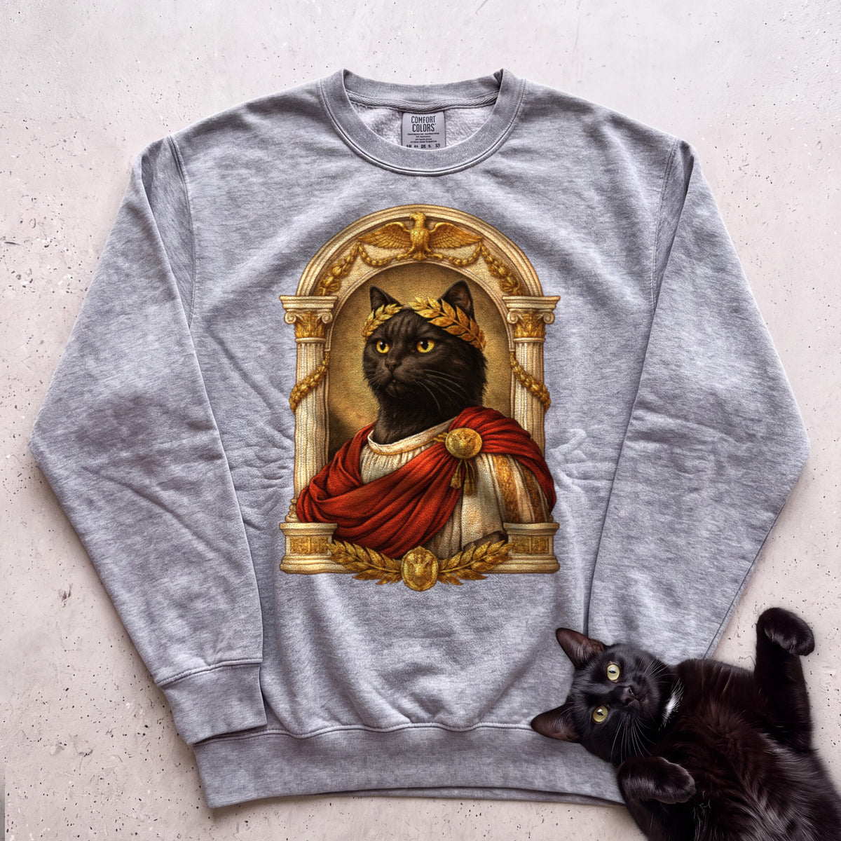 Laureled Emperor Cat Portrait Personalized Sweatshirt - Grey