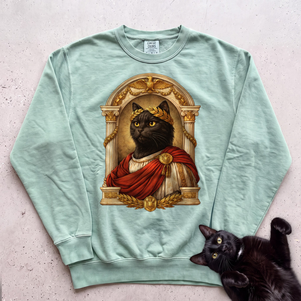 Laureled Emperor Cat Portrait Personalized Sweatshirt - Light Green