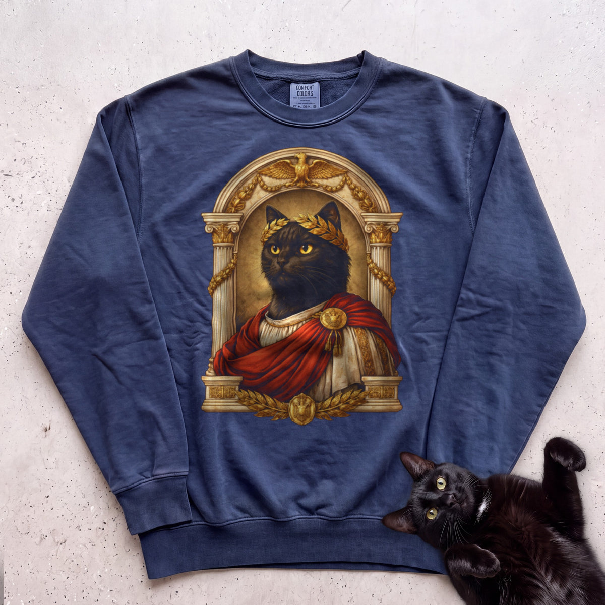 Laureled Emperor Cat Portrait Personalized Sweatshirt - True Navy
