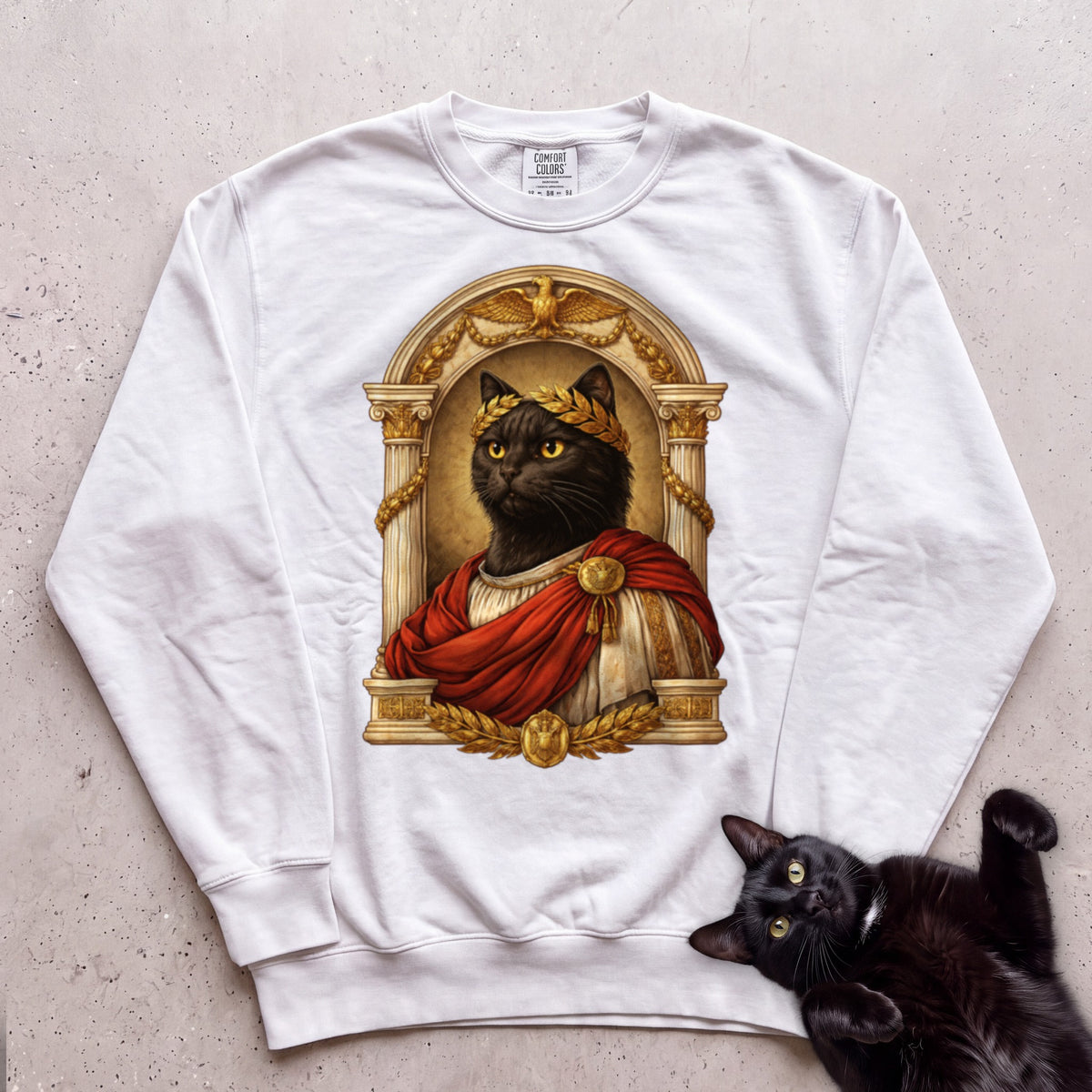 Laureled Emperor Cat Portrait Personalized Sweatshirt - White