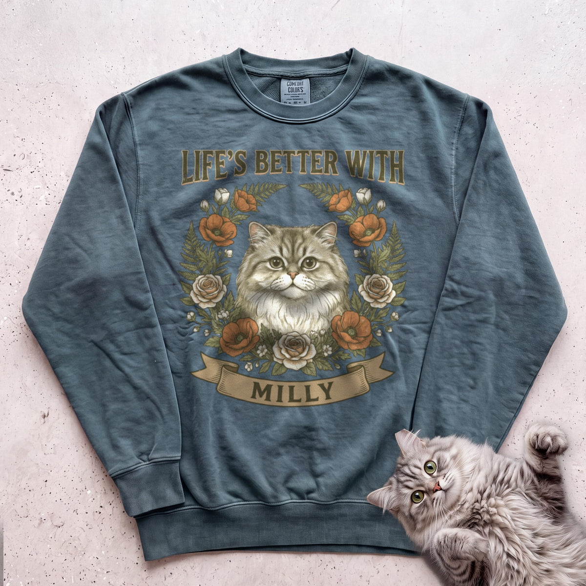 Life is Better With Your Cat Customizable Personalized Sweatshirt - Blue Spruce